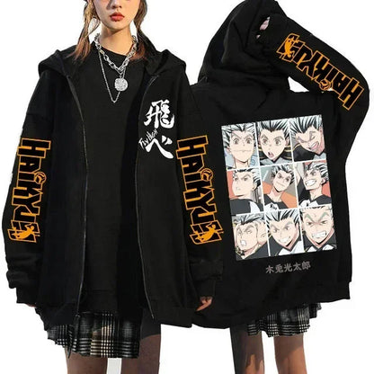 Haikyuu Graphic Zippper Jackets Sweatshirts Japanese Anime Manga Y2k Gothic Zip Up Hoodies Karasuno Fly High Harajuku Streetwear