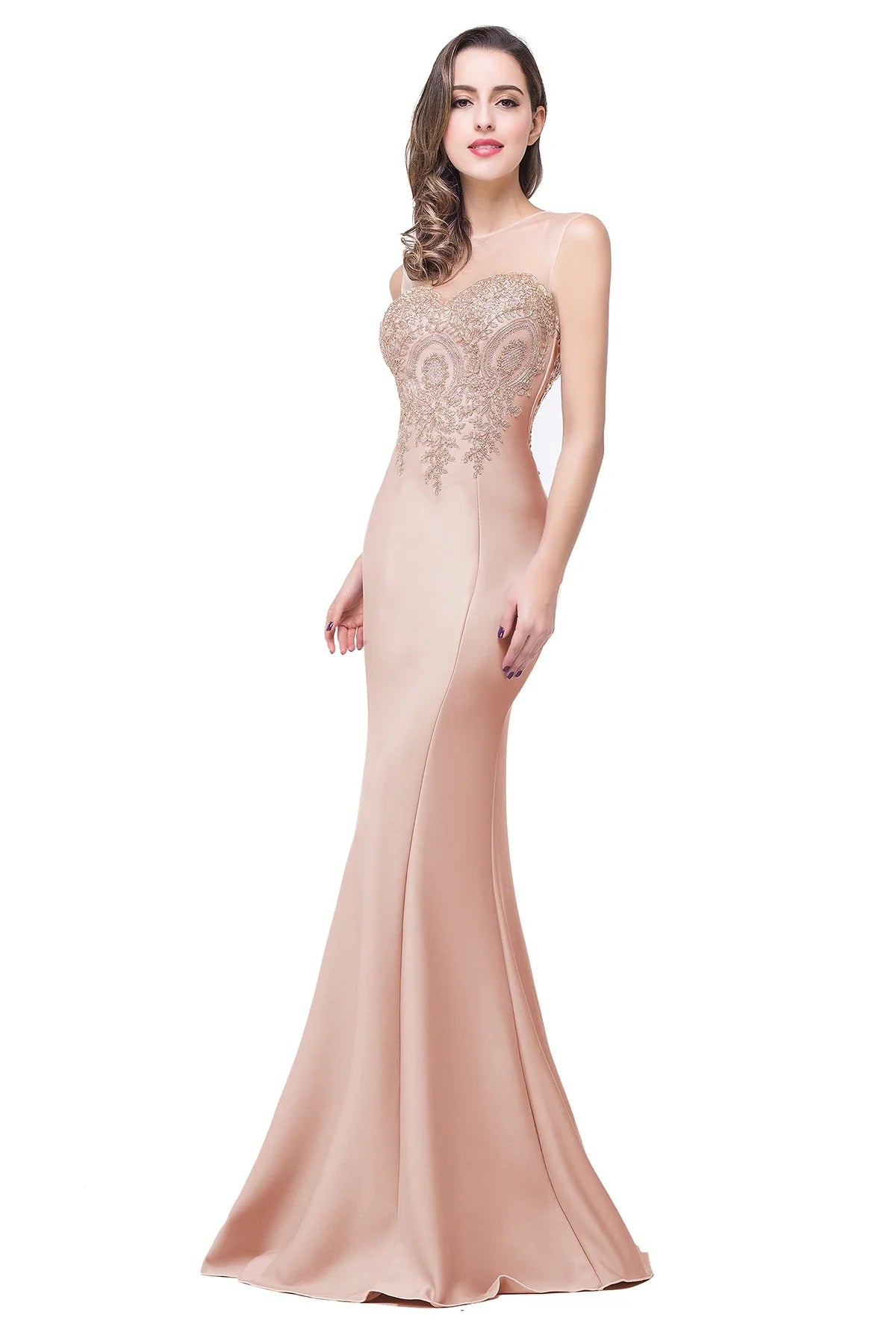 Elegant Mermaid Evening Dress Women Sweetheart Illusion Golden Appliques Lace Wedding Party Prom Gown Robe de Soiree