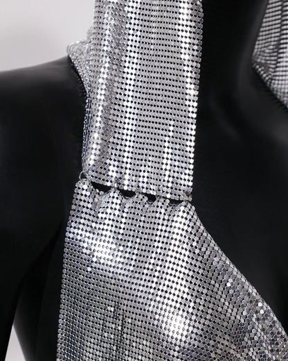 Y2K Streetwear Metal Sequins Women Tank Top Punk Goth Hip Hop Bandana Head Wraps Vest Rave Festival Women Tops Tee For Nightclub