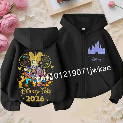 Boys and Girls Clothing Castle Pattern Kids Hoodie Jacket for Children 2026 Fashion Minnie Mickey Castle Zipper Hoodie Closure
