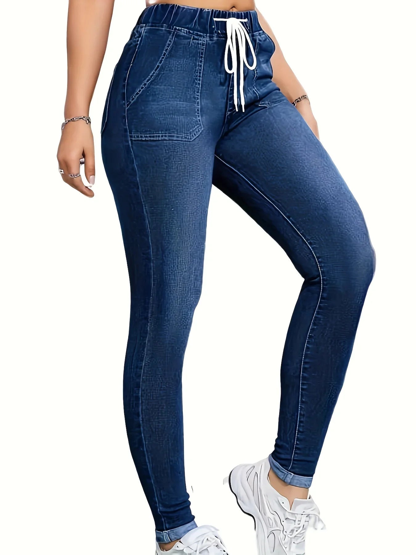 Women's high-waisted skinny jeans with drawstring waist
