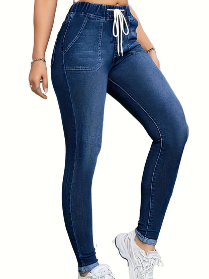 Women's high-waisted skinny jeans with drawstring waist