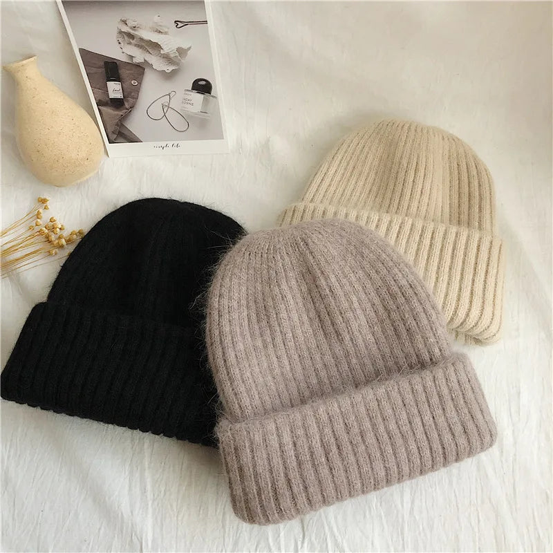 Winter Dome Brimless Casual Hat Warm Rabbit Fur Knit Hat women's double-layer Thick Wool Hat Casual Hat Toe Cap Cold Hat 4m868