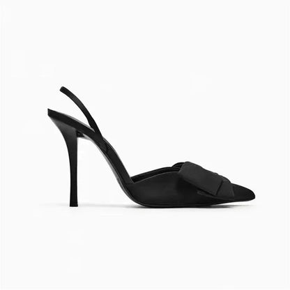 Luxury Silver High Heeled Sandals Women Sexy Pointed Toe Back Strap Thin Heels for Women Elegant Bow Design Banquet Dress Shoes