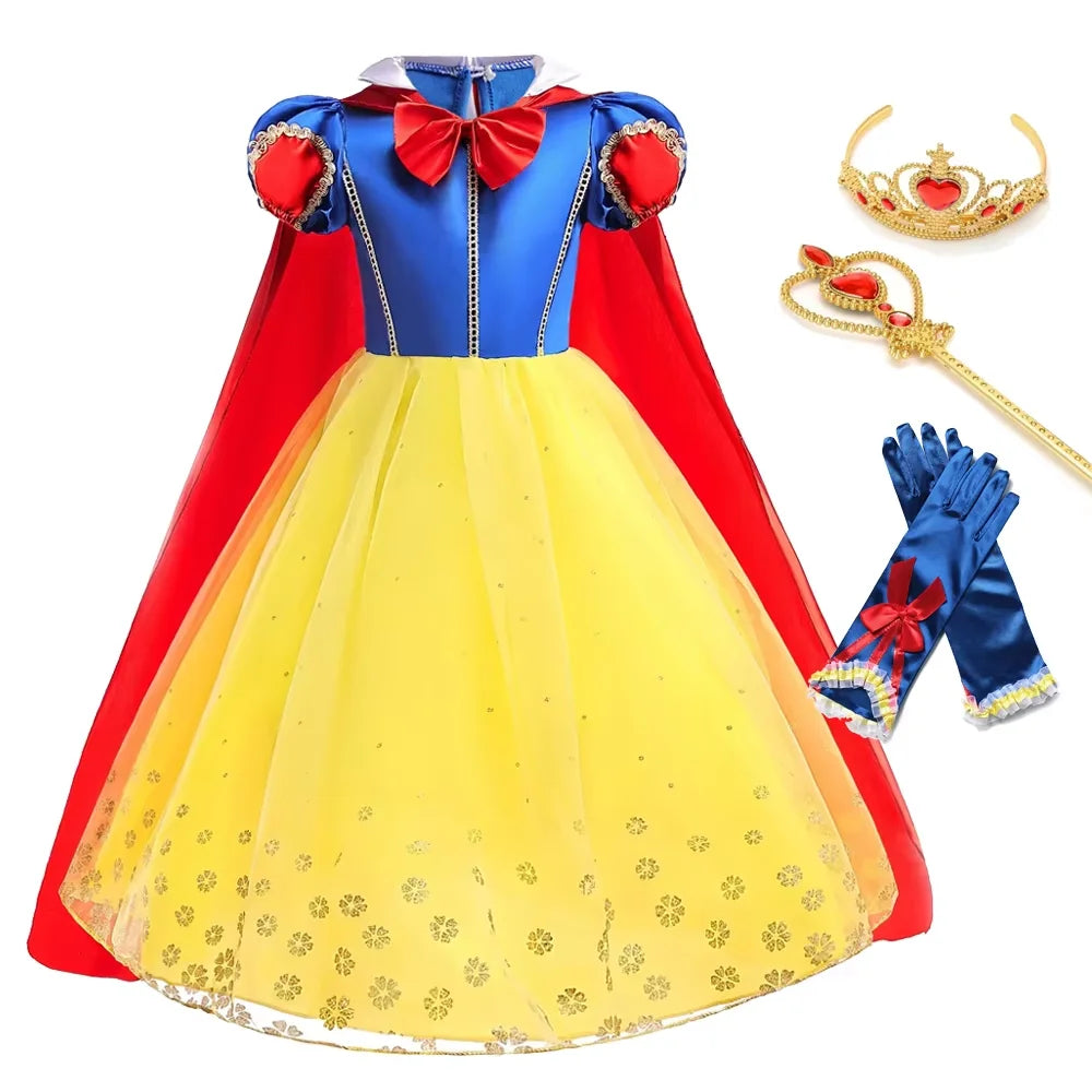 Vestido de Luxo Princesa Branca de Neve com Capa para Meninas Fantasia Infantil Cosplay de Fada Roupa de Carnaval para Crianças Vestido de Halloween