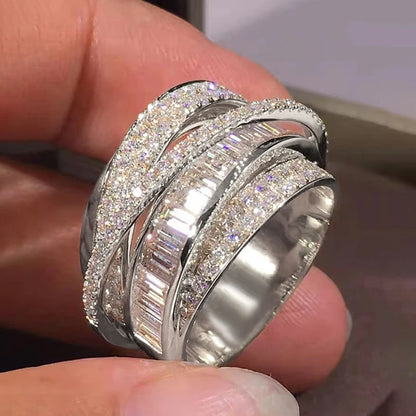 Gold Color Rings Gorgeous Women Wedding Accessories Full Sparkling Cubic Zirconia Party Luxury Trendy Jewelry