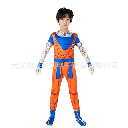 Kids Adult Suit Son Goku Majin Vegeta Cosplay Costume Anime Superhero Jumpsuit Black Hair Halloween Costume