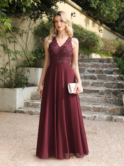 Dusty Pink Halter V-neck Lace Pearls Wedding Evening Dresses Long Dress Hollow Out Chiffon Elegant Party Dresses For Women 2024