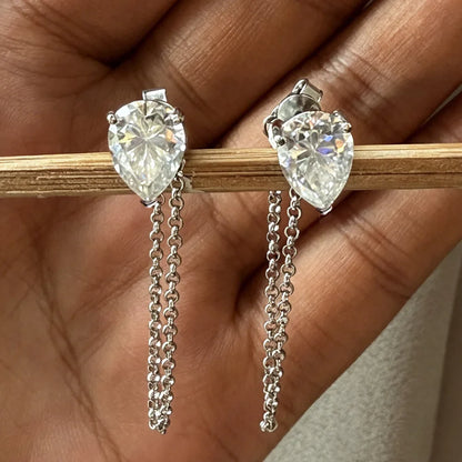 1-4carat Waterdrop Moissanite Chain Earrings for Women Pear Cut Solitaire Lab Diamond Stud/Drop Earring 925 Silver with GRA