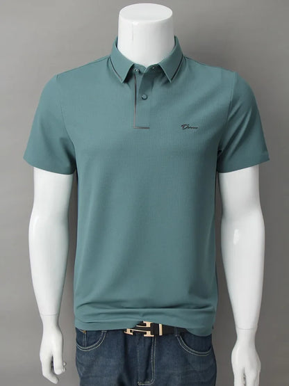Light luxury brand letter emboss short sleeve T-shirt summer popular men polo shirt comfort silky breathable business casual top