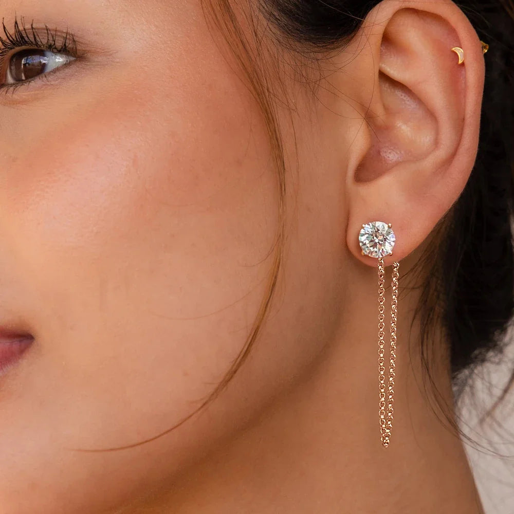 0.5-5carat Round brilliant Cut Moissanite Chain Earrings for Women Solitaire Lab Diamond Stud/Drop Earring 925 Silver with GRA