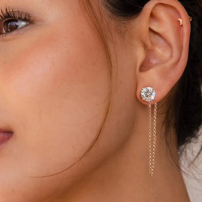 0.5-5carat Round brilliant Cut Moissanite Chain Earrings for Women Solitaire Lab Diamond Stud/Drop Earring 925 Silver with GRA
