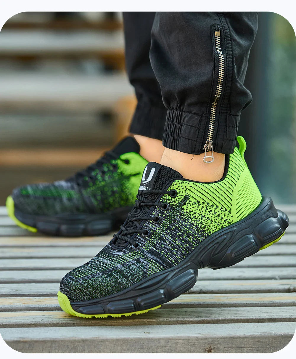 Women's Steel Head Safety Shoes Smash Proof Stab Penetration Air Lightweight Pure Black Simple Sneakers Women's Work Shoes