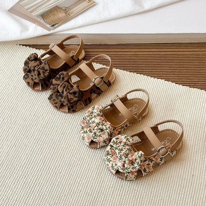 Summer 2026 Girls Sandals Baby Girl Shoes Fashion Leopard Print Soft Bottom Cute Bow Girls Princess Sandals