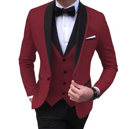 Latest Solid Casual Men's Suit Slim Fit Blazer Male Groom Tuxedos Wedding Business Party Suits 3 Pieces Sets(Jacket+Vest+Pants)
