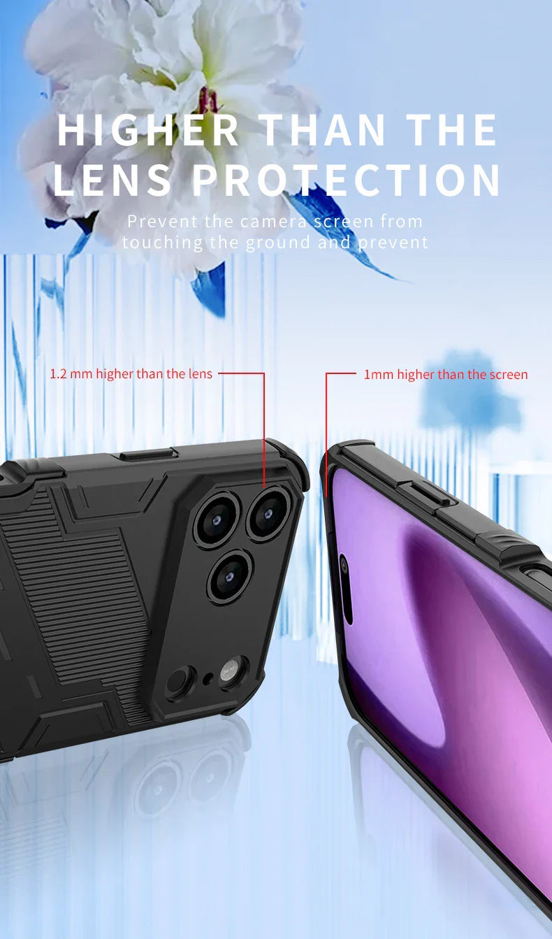 Solid Armor Cyber Shockproof Phone Case For iPhone 17 Pro Max 17 AIR With Stand Holder Cover Protective Shell