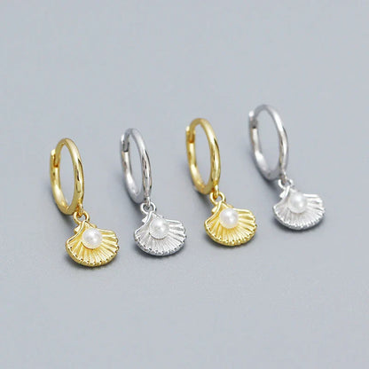 925 Sterling Silver Romantic Sea Shell Pendant Synthetic Pearl Drop Earrings for Women Trendy Beach Bohemian Part Jewelry