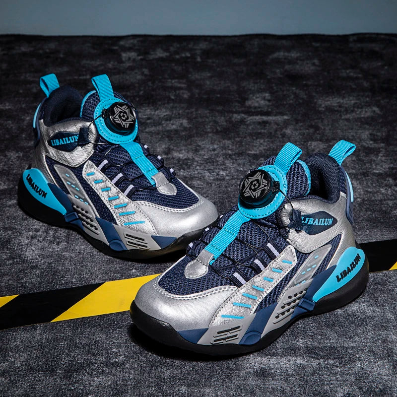 New Children Basketball Shoes Swivel Button Boys Fashion Sneakers Girls School Sport Shoes Kids Casual Trainers Outdoor Shoes