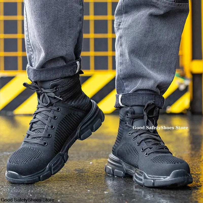 Fashion Safety Boots Men Steel Toe Work Shoes High Top Safety Work Boots Male Anti-smash Construction Protective Footwear