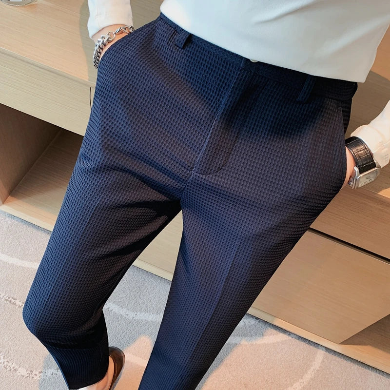 Spring Summer Men's Smart Casual Suit Pants Fashion Slim Fit Solid Color Youthful Vitality Suit Trousers Men Korean Dress Pants