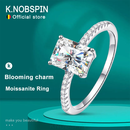 D VVS1 Radiant Moissanite Rings for Women 4 Prong Classic Trendy Fine Engagement Wedding Band GRA Certified 925 Sliver