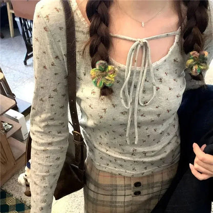 2026 Summer Kawaii Sweet Y2k Crop Tops Woman Casual Slim Long Sleeve Blouse Solid Korean Fashion Bodycon Pullover Office Lady