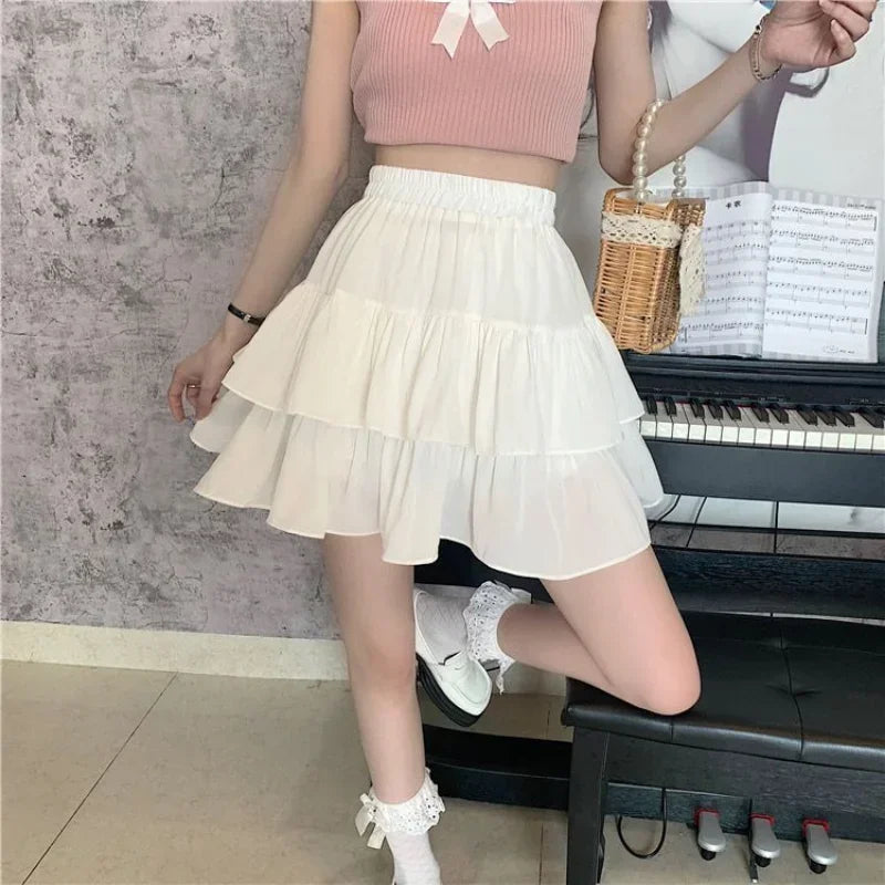 Ballet Style White A- Line Velvet Cake Short Skirt Women's Spring Autumn Hot Sale Of The Season New Loose High Waist Fluffy Half