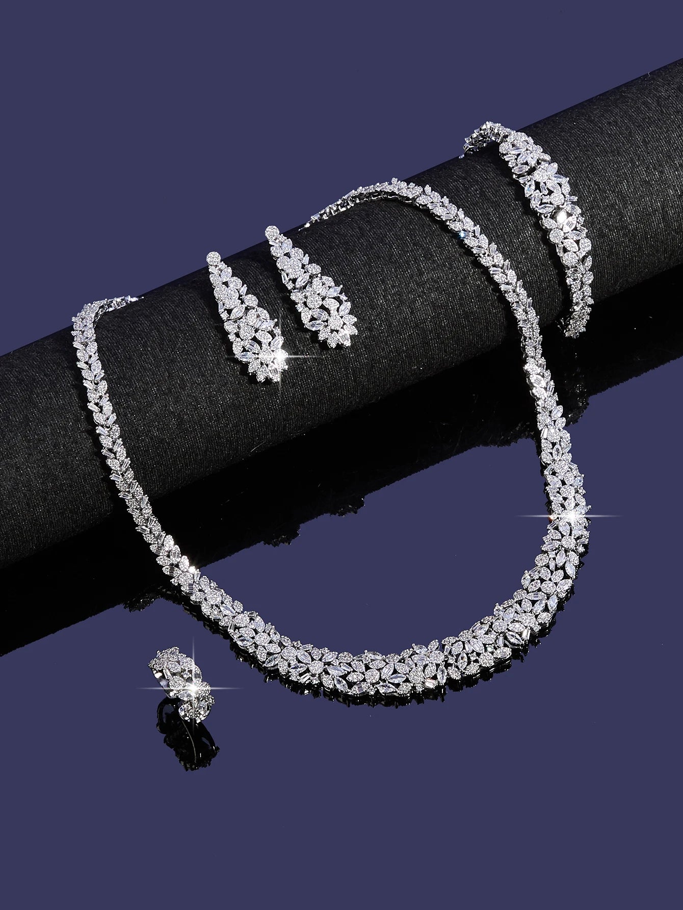 2025 New Luxury 4-piece Women's Wedding Jewelry Necklace Sets for Women AAA Cubic Zirconia Bridal Jewellery Set Dubai Saudi Part