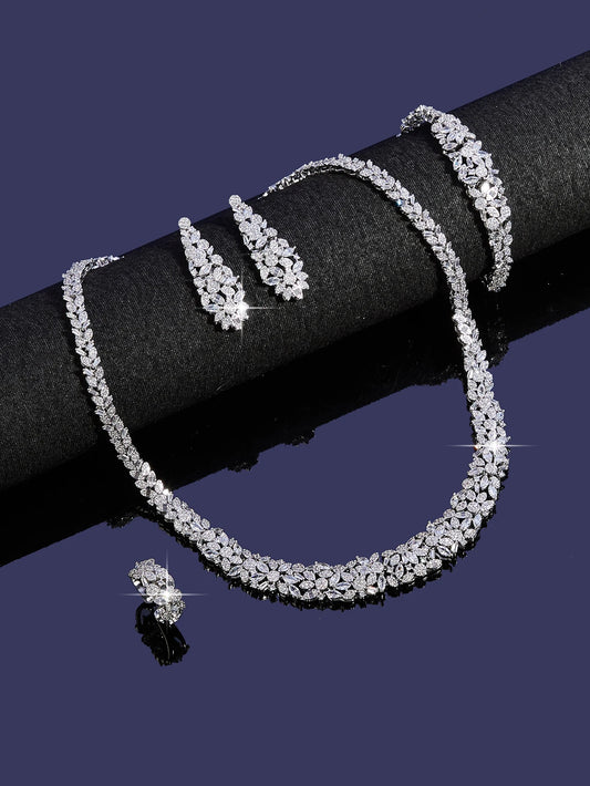 2025 New Luxury 4-piece Women's Wedding Jewelry Necklace Sets for Women AAA Cubic Zirconia Bridal Jewellery Set Dubai Saudi Part