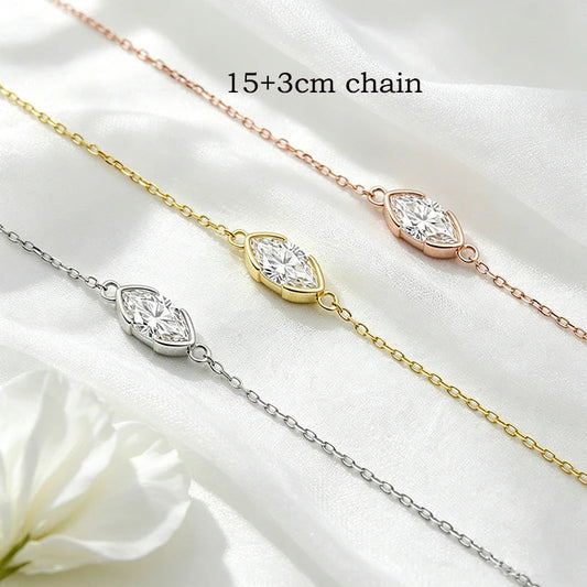 1CT D Color Marquise Cut Moissanite Bracelets for Women Adjustable Chain Birthday Gift 100% Real Pure 925 Silver Jewelry