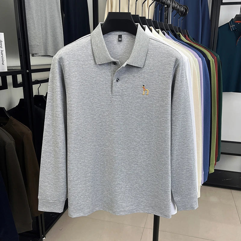 Original Brand Men's Polo Shirt 100 Cotton Lapel Dog Embroider Long Sleeve T-Shirt Autumn New Business Casual Handsome Men'swear