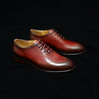 Luxury Genuine Leather Men's Dress Shoes Red/Black Wingtip Oxford Formal Lace-up Brogue Business Man Shoes for Social Wedding
