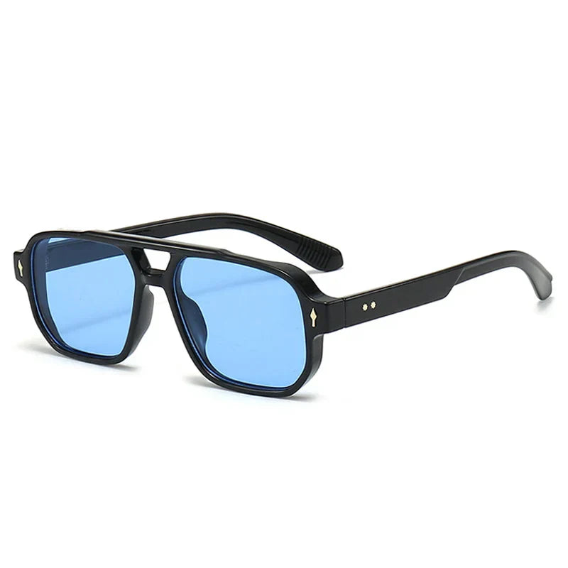 Vintage Double Bridges Men Square Sunglasses Fashion Clear Ocean Lens Eyewear Women Trending Rivets Sun Glasses UV400