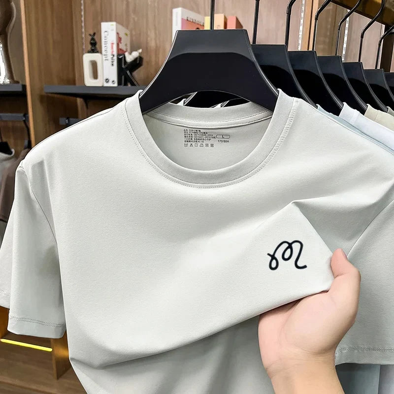 Men's New Summer High Quality Cooling Sensation T-Shirt Round Neck Brand Printing Short Sleeves Tops Leisure Fashion Men Swear