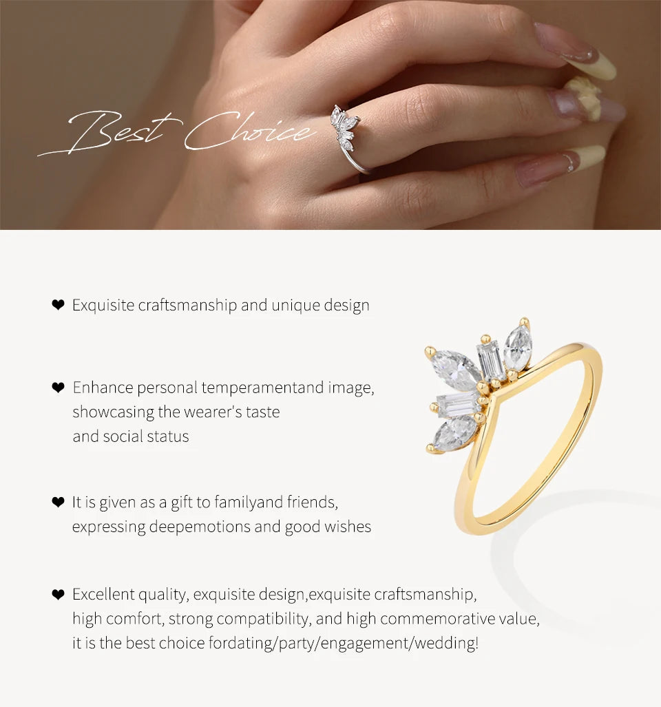 Luxury Sparkling Marquise Rectangle Moissanite Curved Ring S925 Silver for Women party Daily Jewelry Gifts Anniversary