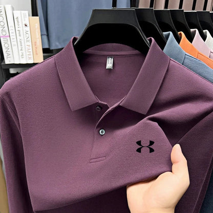 Men's brand polo shirt letter printed long sleeved top spring new 100% cotton casual sports breathable lapel fashionable T-shirt