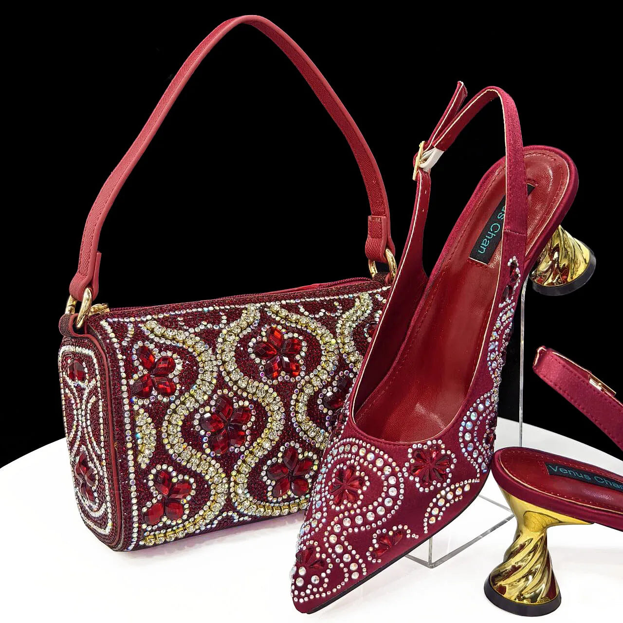 Elegant Rhinestone Pointed-Toe Pumps With Matching Bag Set Large Capacity Bag for Women's Party High Heels