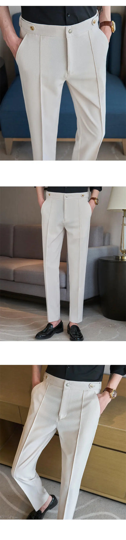 Men's Classic Black Dress Pants with Double Button Waistband, Perfect for Formal and Business Occasions Adjustable Waist.28-38