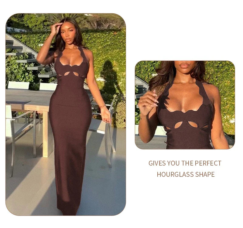 Black Halter Elegant Dress For Women 2025 New Summer Evening Party Celebrity Bodycon Long Dress Red Brown Prom Vestido