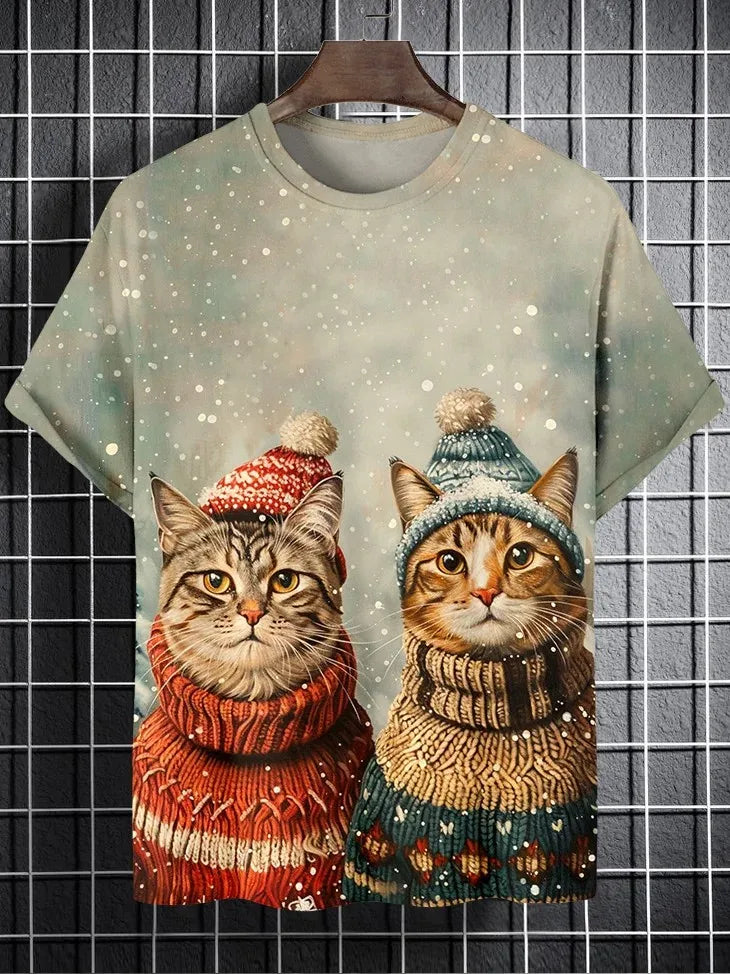 Men's Animal Funny Cat Printed T Shirt Short Sleeve Tees Tops 3D Print O-Neck Shirts Party Summer Casual Men's Clothing Apparel