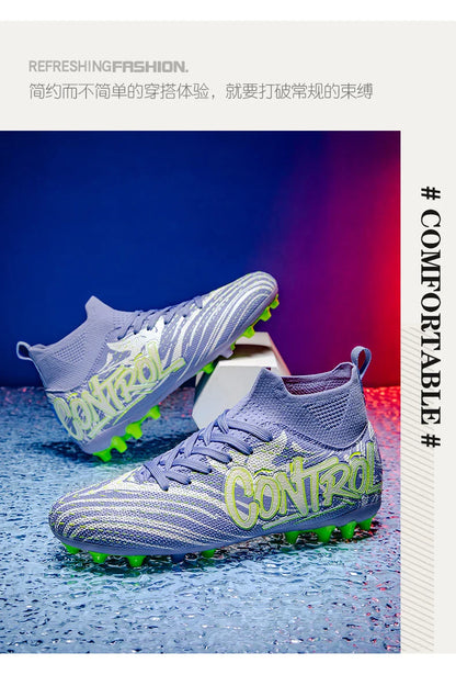 Unisex High-Top Soccer Cleats Non-Slip Football Boots Breathable Training Outdoor Grass Sneakers Men Women Professional Match