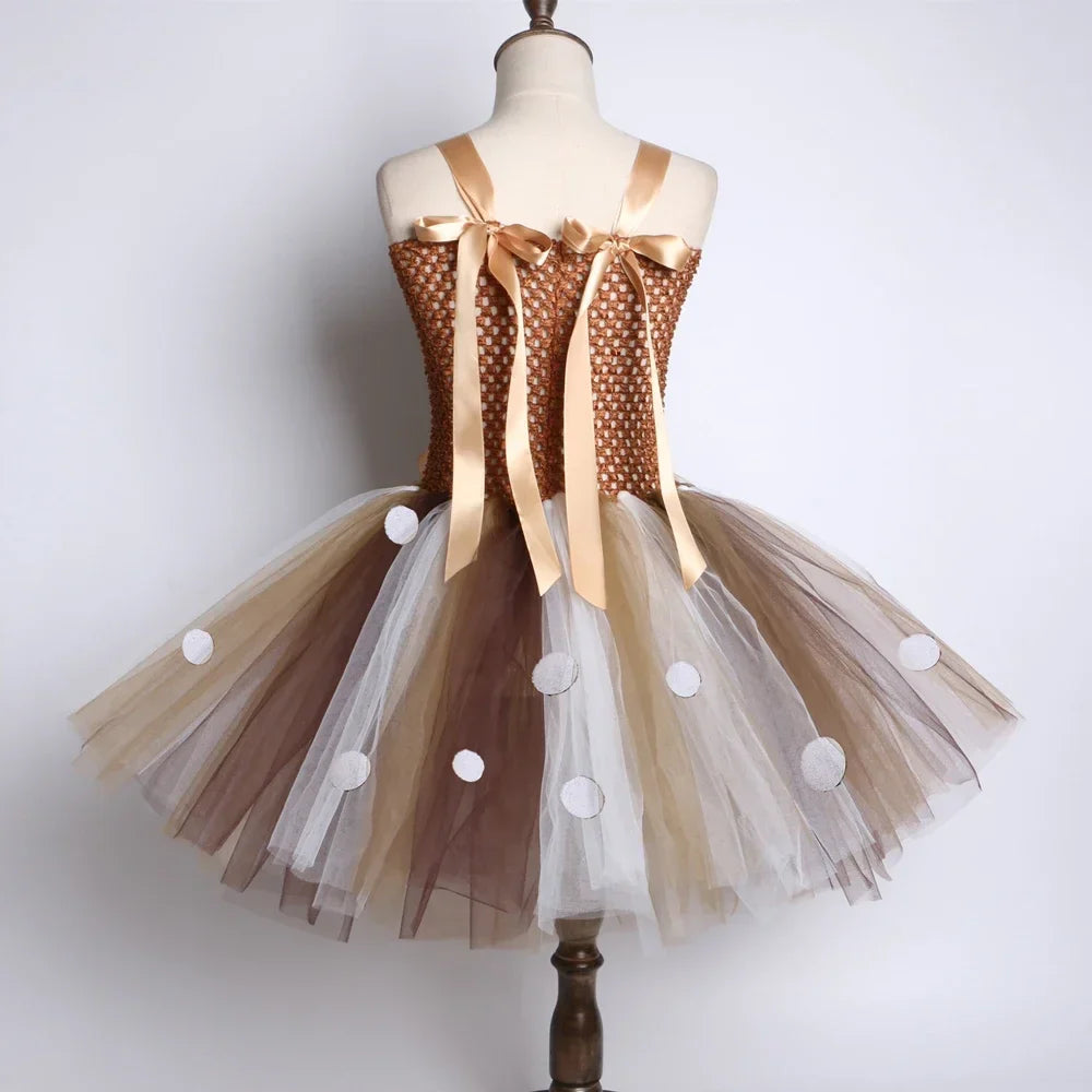 Deer Costume for Girls Christmas Tutu Dress Girls Fancy Elk Reindeer Dress Up Clothes Kids Halloween Birthday Party Costumes