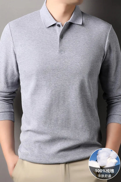 100% Cotton Polo Shirt, Four Seasons Universal  Leisure Long Sleeve, Breathable Lapels T-shirt, Perfect for Golf Sports Durable