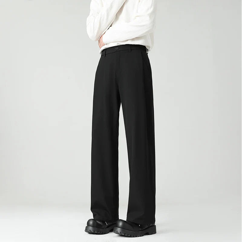 Men's Spring Essential Suit Pants Elastic Waist Loose Straight Black Gray Casual Business Work Slacks Fashion Trendy Daily Wear