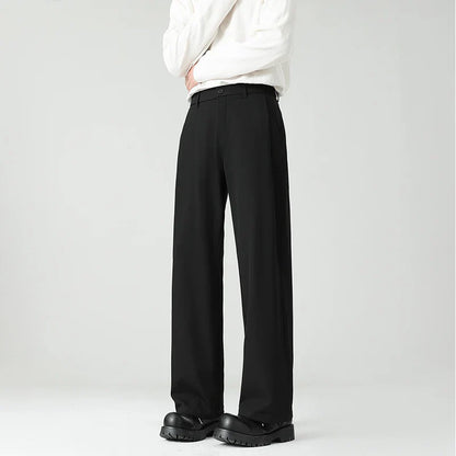 Men's Spring Essential Suit Pants Elastic Waist Loose Straight Black Gray Casual Business Work Slacks Fashion Trendy Daily Wear