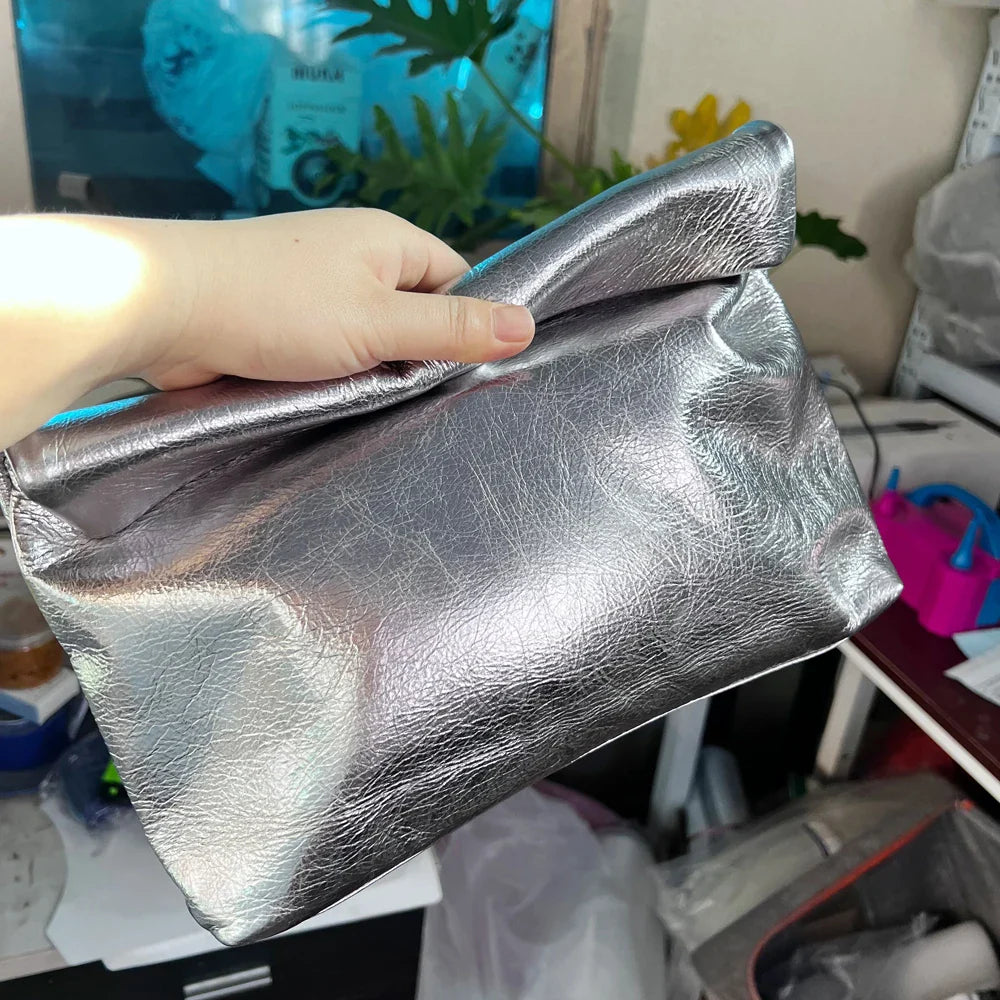 Leather Cowhide Handbag High Quality Leather Women's Foldable Designer Handbag Simple Magnet Handle Bags