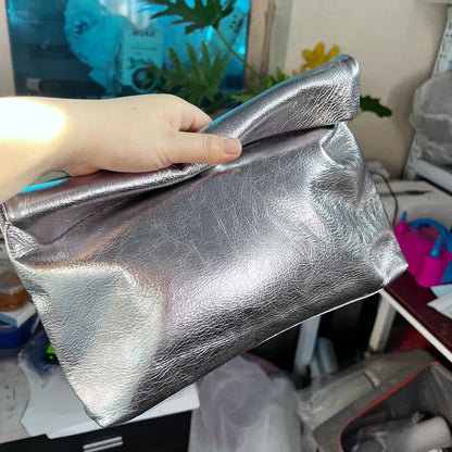 Leather Cowhide Handbag High Quality Leather Women's Foldable Designer Handbag Simple Magnet Handle Bags