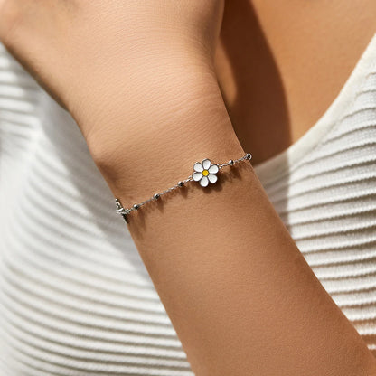 Enamel Daisy Bracelet 925 Sterling Silver Charm Cross & Flower CZ Beads Delicate Bracelets For Women Fine Jewelry