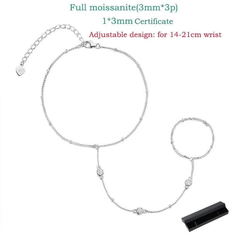 3MM Moissanite Bracelets for Women 14-21cm Wrist Size Adjustable Chain 925 Sterling Silver Plated 18K Wholesale Jewelry