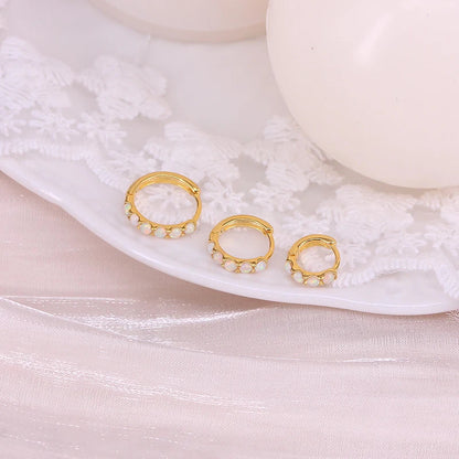 6 8 10mm 925 Sterling Silver Opal Round Piercing Huggie Hoop Earrings for Women Fine Jewelry Accessories Pendientes 1pc